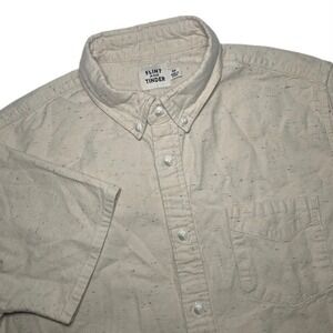 Flint and Tinder Shirt Mens Medium Speckled Cream Beige Short Sleeve Button Down